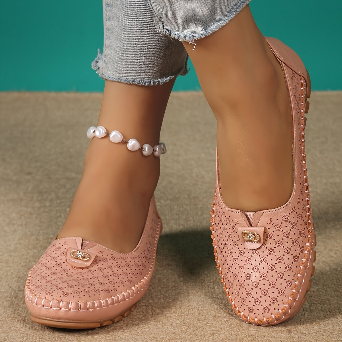 Women's Slip-On Loafers with TPR Sole and Metallic Accents