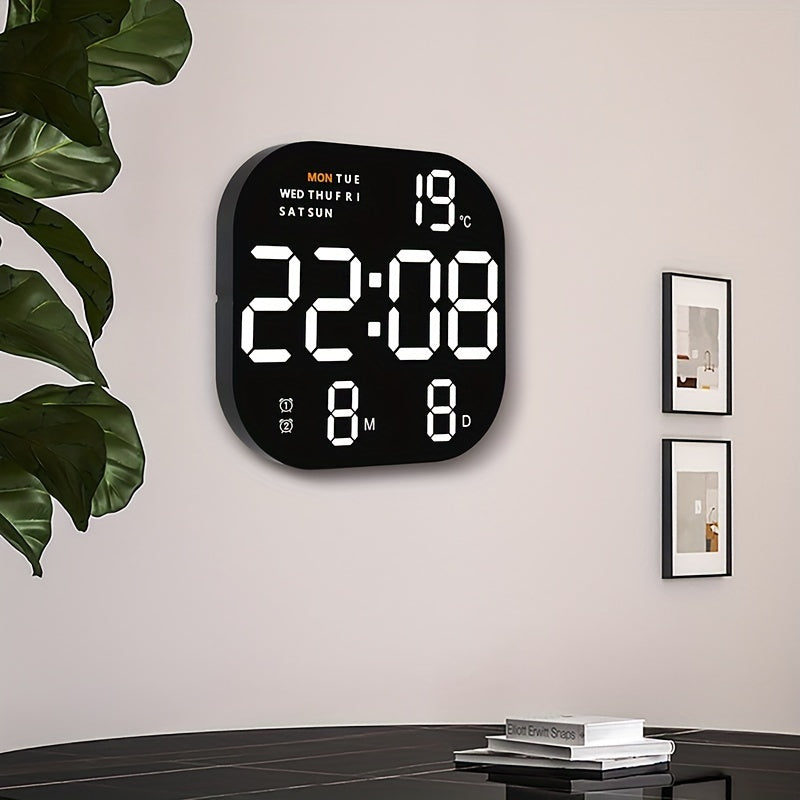 Large LED Wall Clock with Remote Control Digital Display Alarm Calendar Temperature