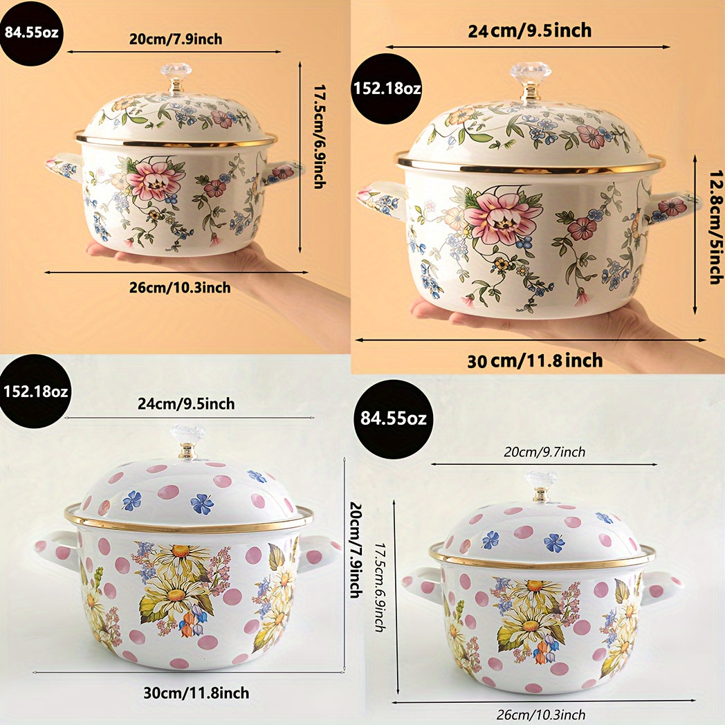 Enamel Double Ear Soup Pot Thickened High-Temperature Resistant for Electric Stove Gas Kitchenware