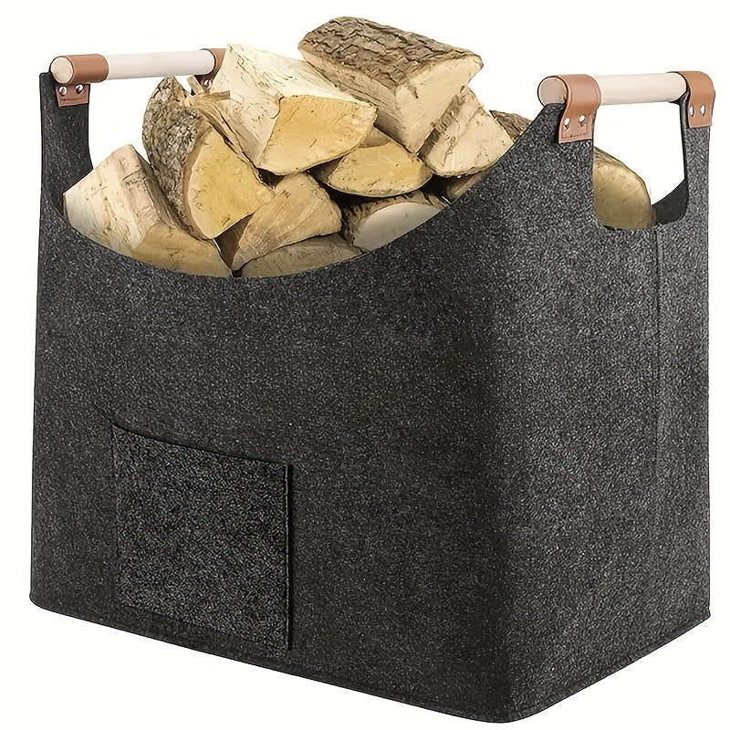 Durable Felt Storage Basket with Handles for Laundry Firewood and Household Use