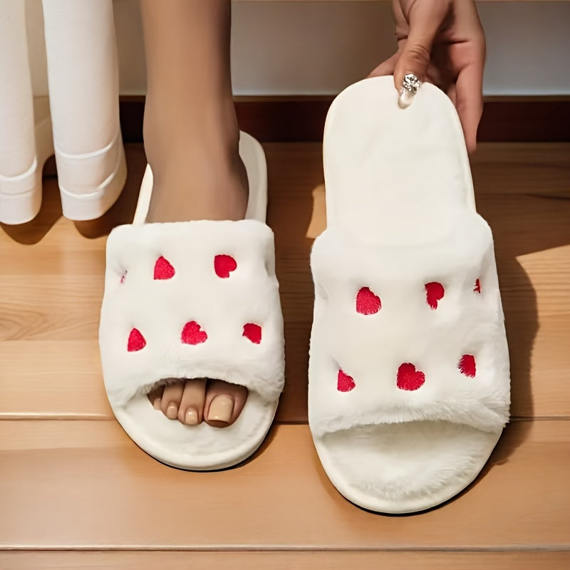 Pantuflas de felpa con forma de corazón para mujer, para todas las estaciones, antideslizantes, suela suave, para dormitorio, Día de San Valentín