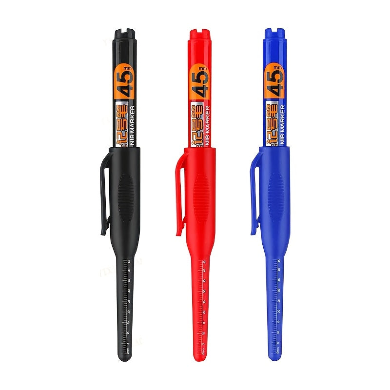 3PCS Multi-Color Marker Pen Set 45mm Deep Hole Long Nib Carpentry