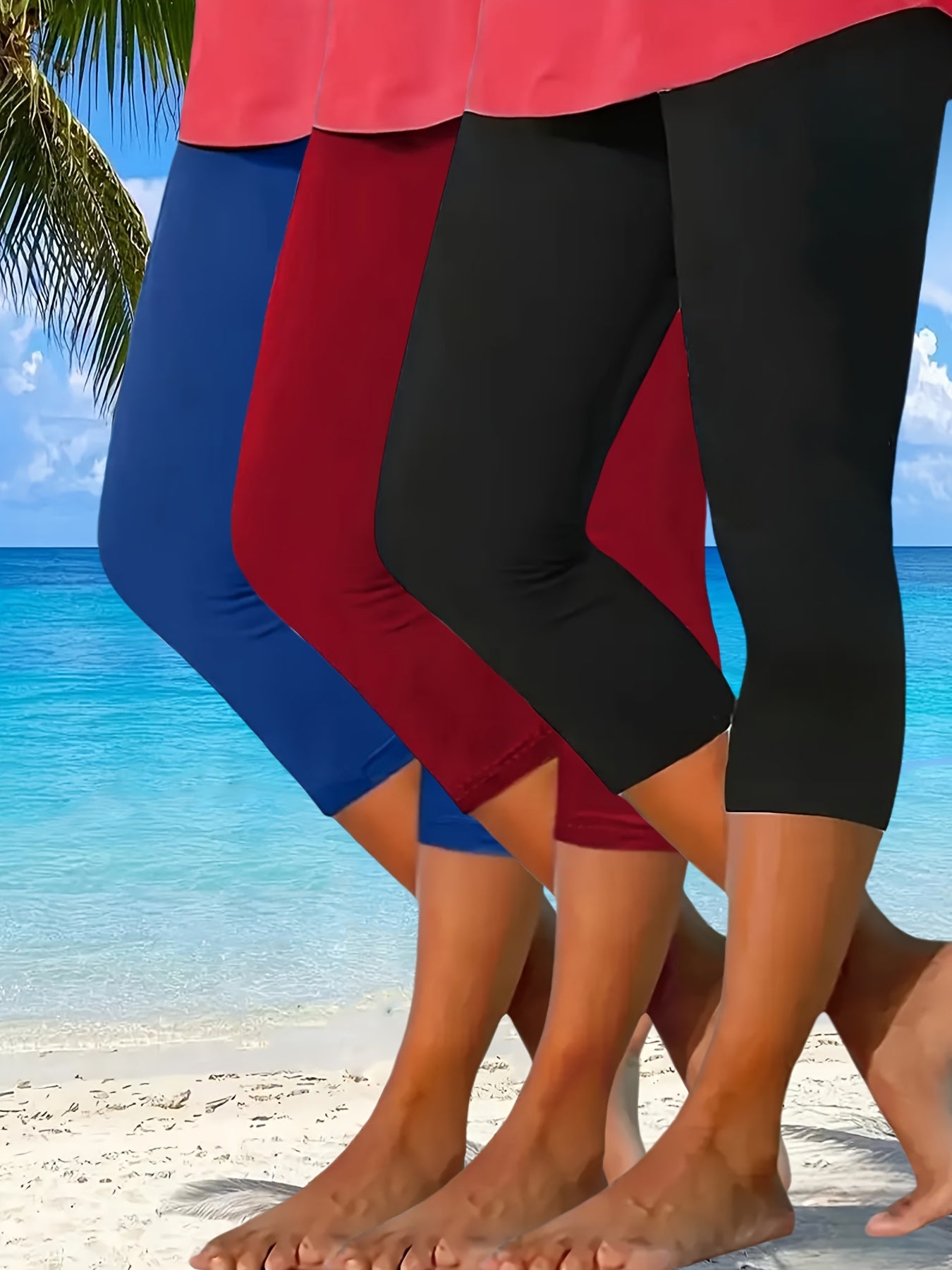 Women’s Plus Size 7/8 Skinny Shorts Polyester Knit Summer Casual Beach