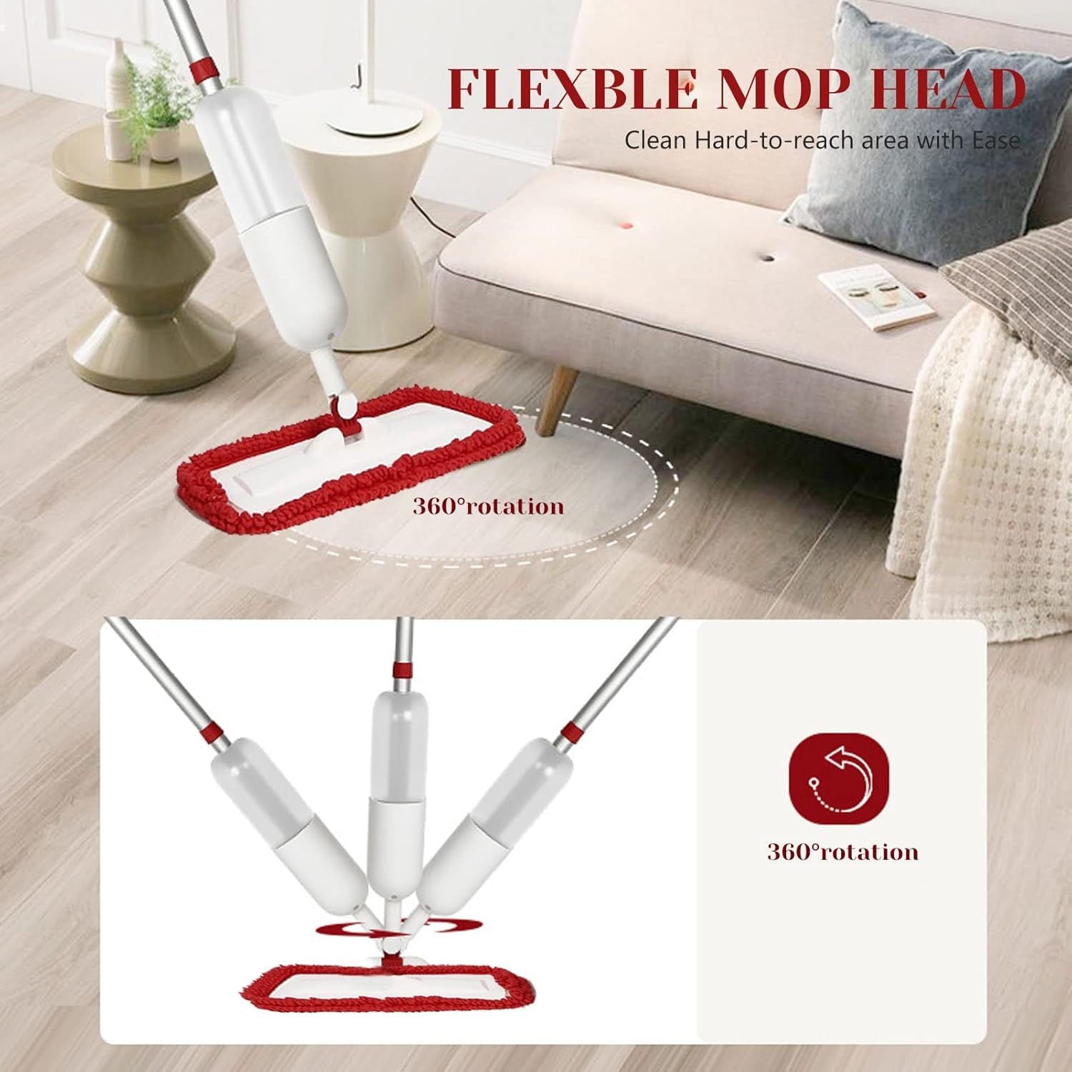 Aluminum Spray Mop Set with Washable Microfiber Pad for Tile and Hardwood Floors