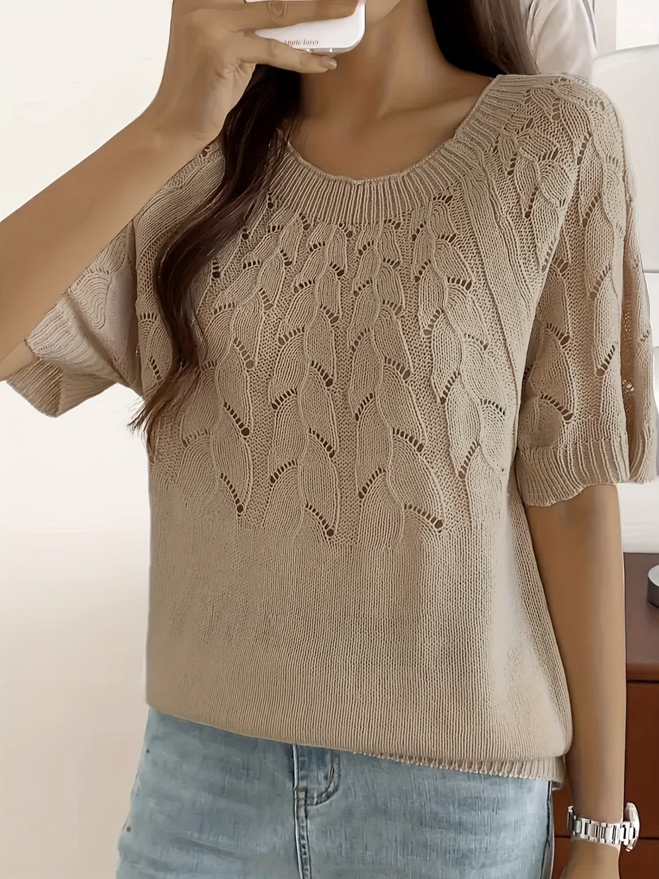 Plus Size Women's Lightweight Sweater Short Sleeve Round Neck Casual Formal