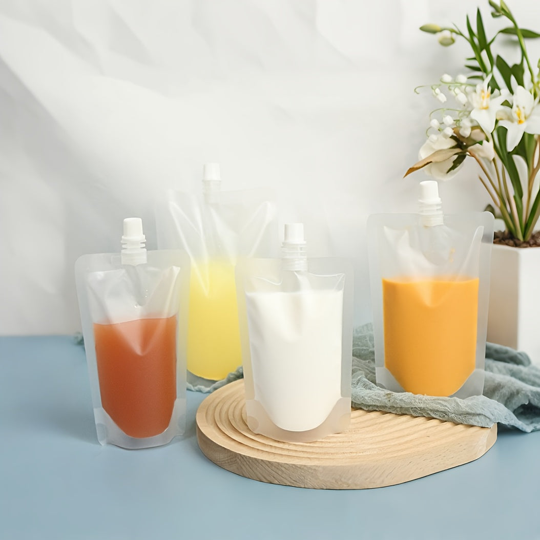 Pack de 50 bolsas de boquilla líquida mate con acabado esmerilado para envasado de bebidas y leche de soja