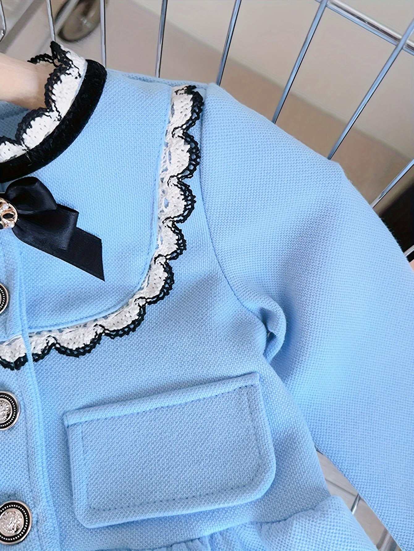 Conjunto de ropa de primavera y otoño para niñas, cárdigan con volantes y pantalones acampanados de poliéster