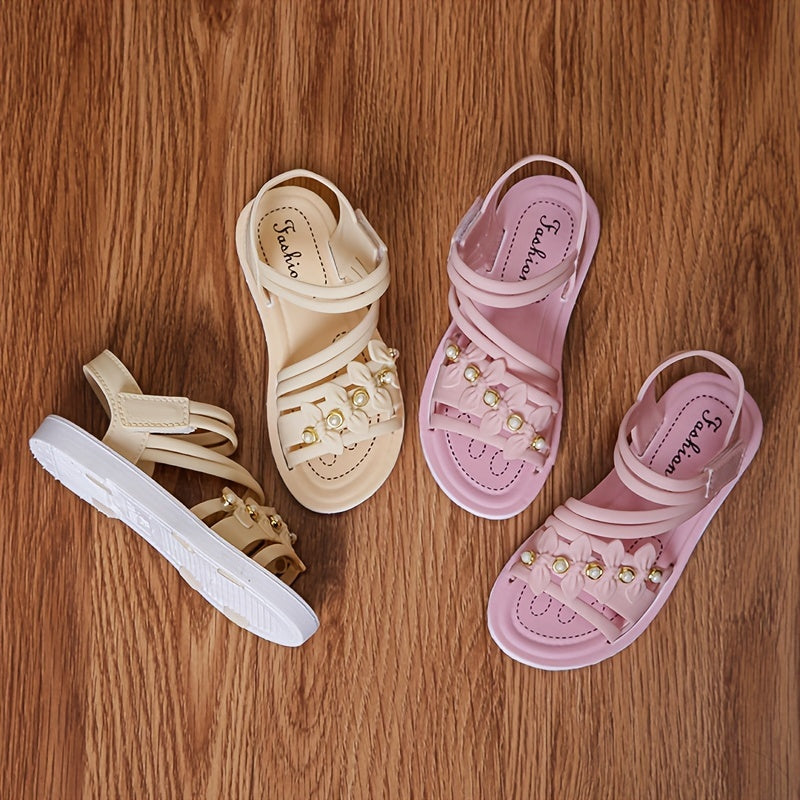 Girls' Summer Sandals Toddler to Kids Breathable Lightweight Beach Shoes with Hook and Loop Closure