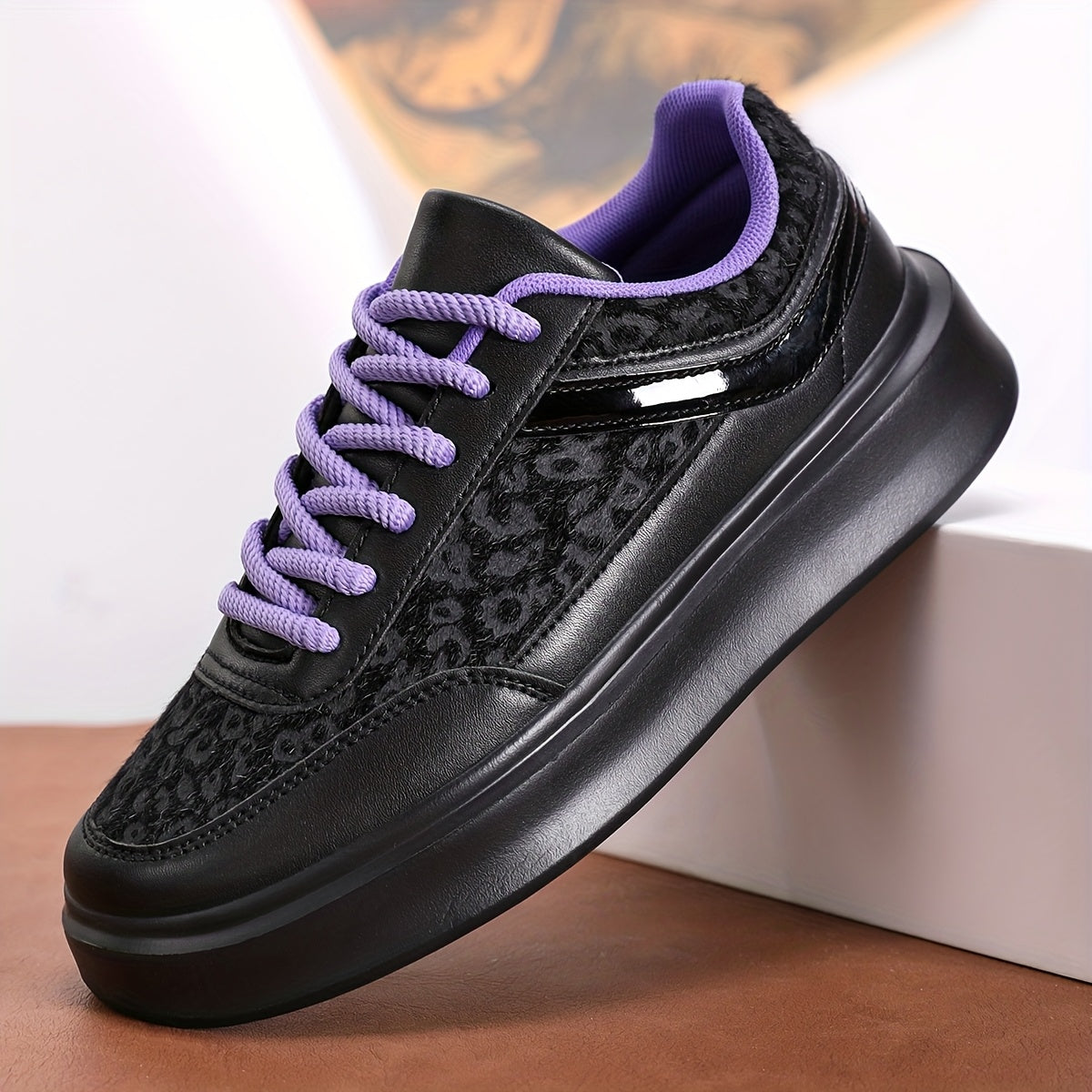 Women's Leopard Print Platform Sneakers Lightweight Casual Shoes with EVA Sole