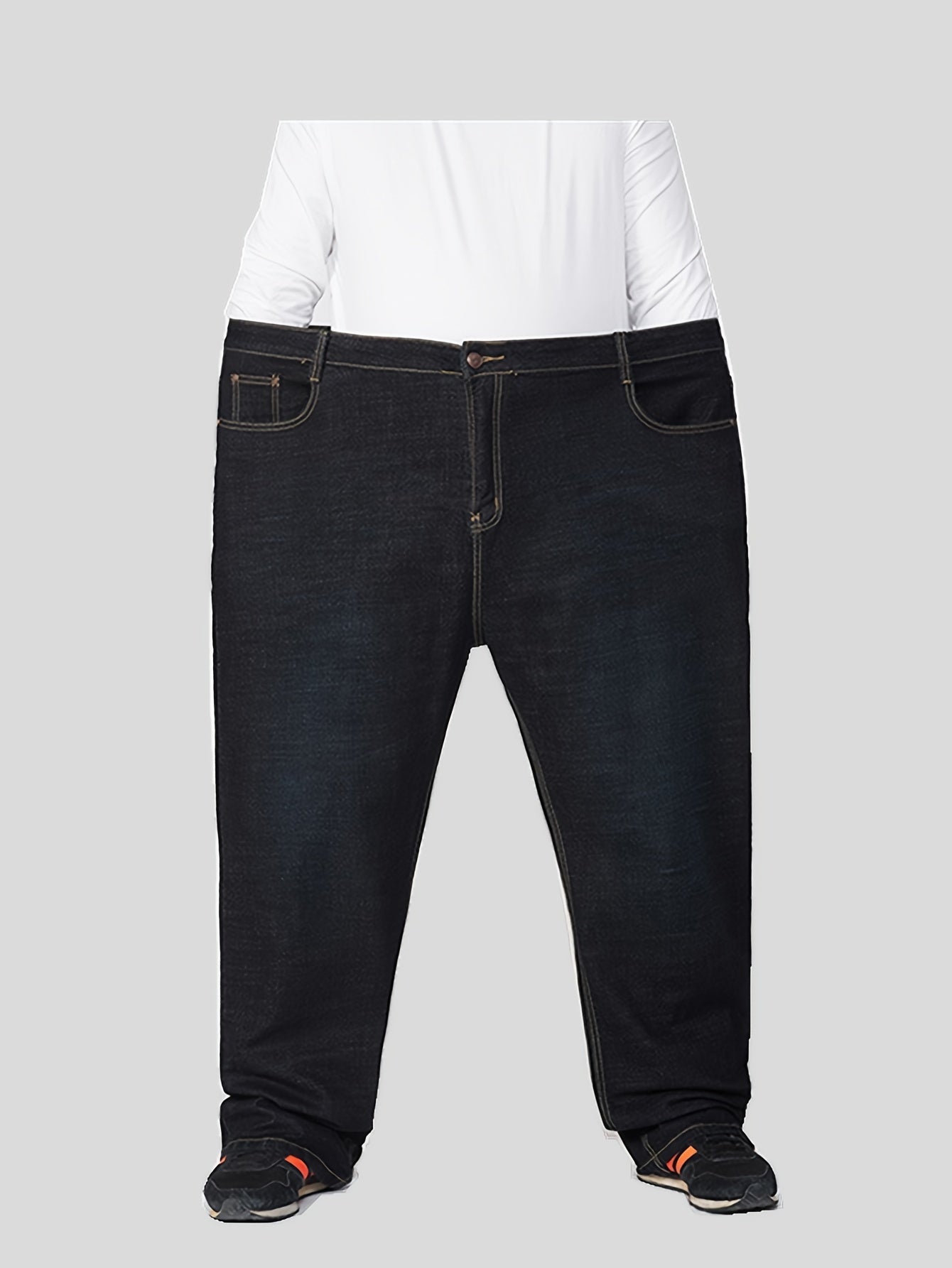 Plus Size Black Stretch Denim Jeans for Men Loose Fit Straight Leg All-Season