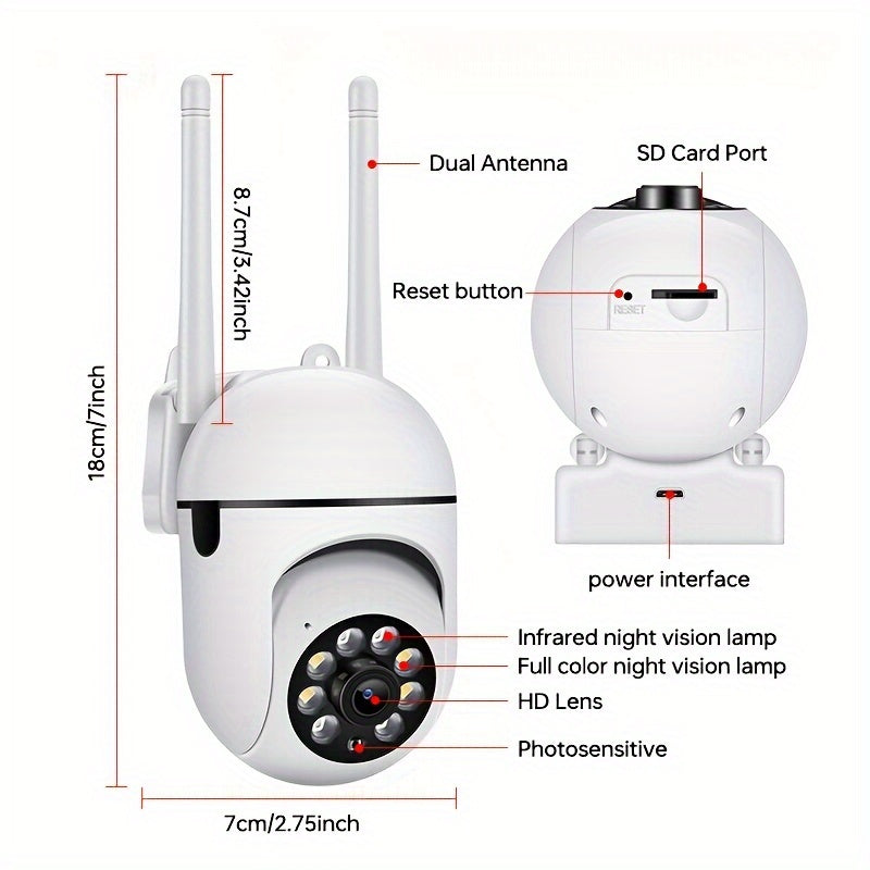 2MP WiFi Dome Xavfsizlik Kamerasi 360° Ko‘rish Harakatni Kuzatish 1080P Kechqurun Ko‘rish
