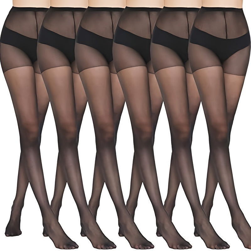 6-Pack Katta O'lchamdagi Shaffof Kolgotkalar Ayollar Uchun - Yuqori Bel, Yarim Shaffof, Qo'l Bilan Yuvish Mumkin, Nazoratli Tepasi, Qattiq Rang