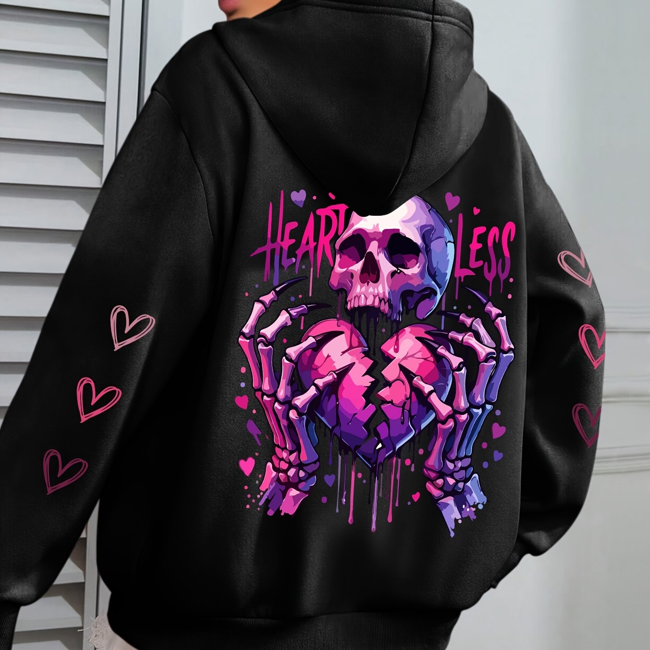 Plus Size Women's Heart Love Print Hoodie Long Sleeve Pullover