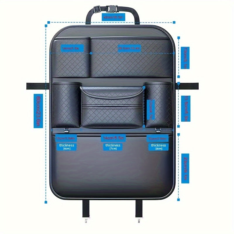 Car Seat Back Organizer Bag with Diamond Pattern for Car Storage