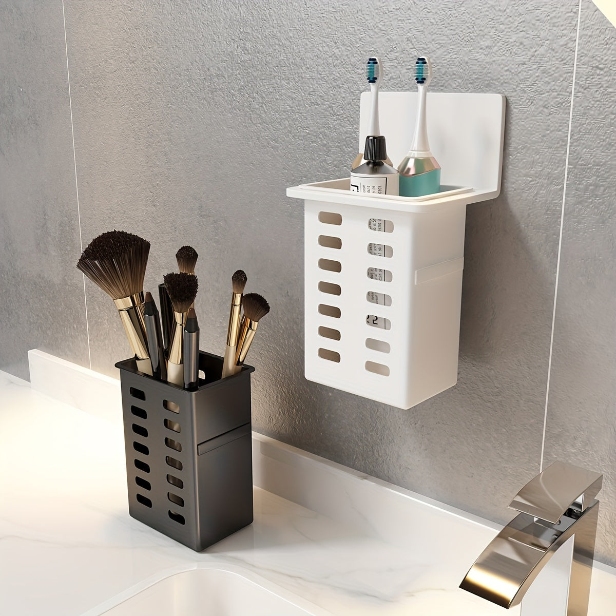 Bathroom Organizer Wall Mount No Drill Black or White for Small Items and Tools