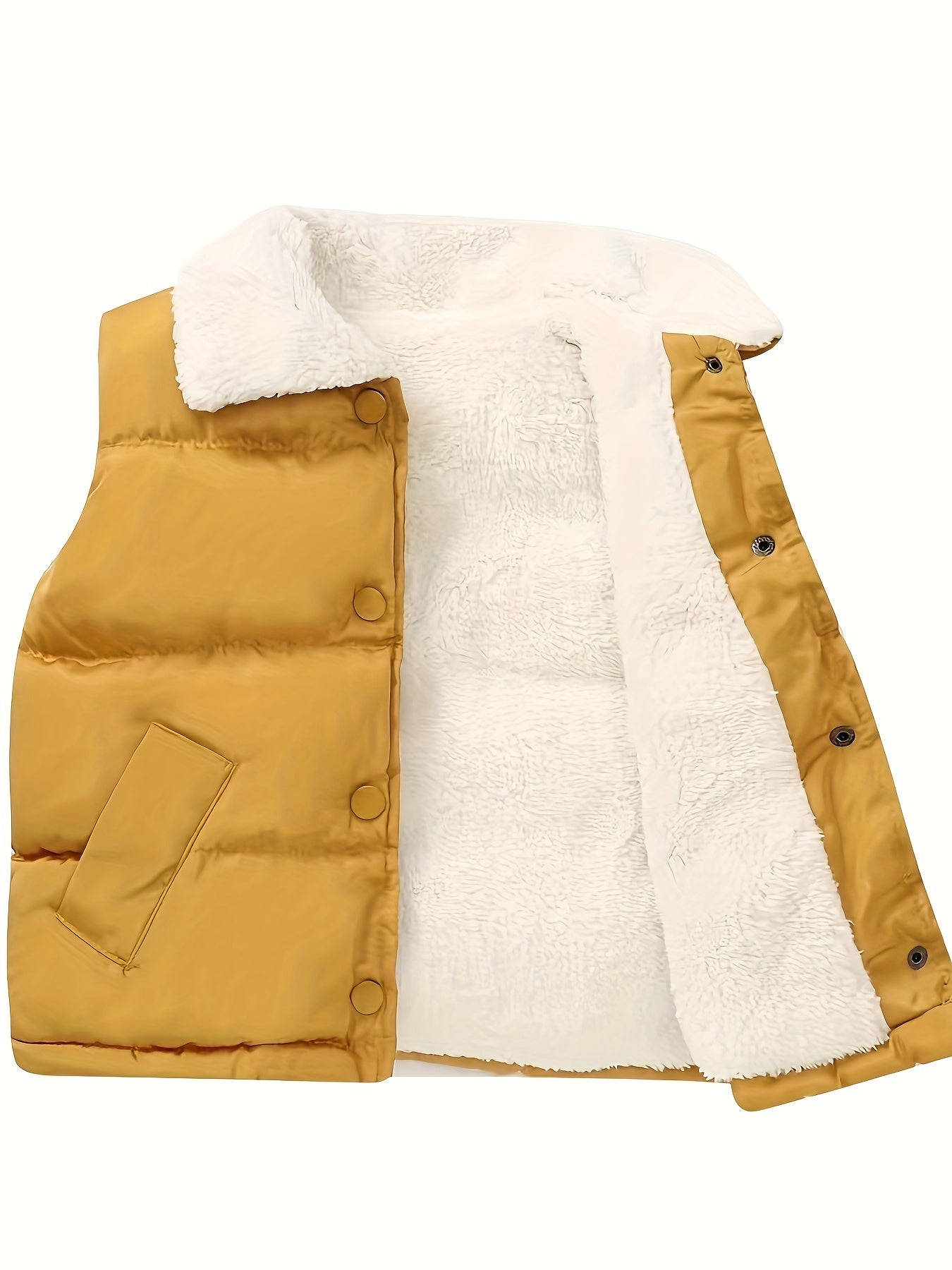 Kids Fleece-Lined Vest for Boys and Girls Fall Winter Button Front Lapel Solid Color Sleeveless