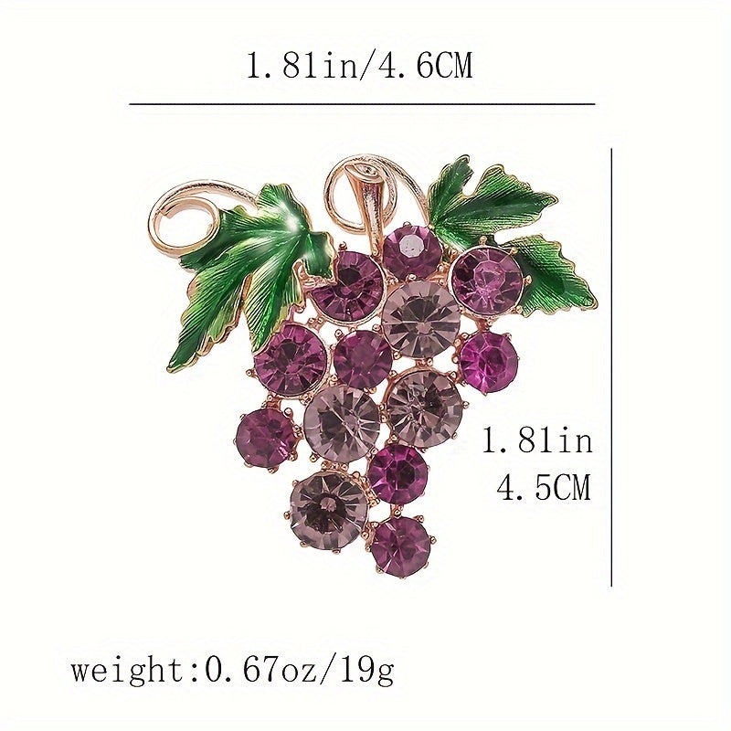 Purple Grape Brooch with Rhinestones Alloy Irregular Design for Ladies