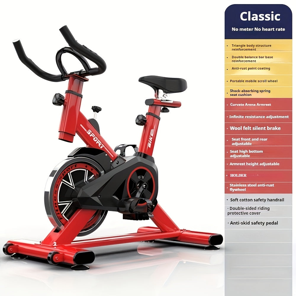 Indoor Spinning Exercise Bike Stainless Steel Quiet Battery-Free Red Black