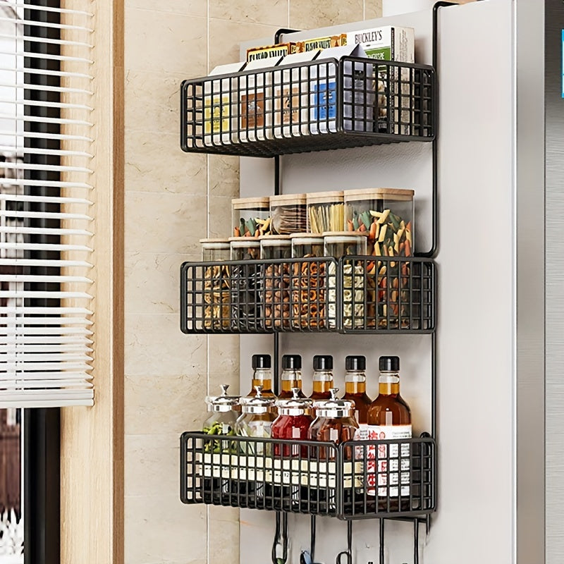 Estante de almacenamiento de cocina de metal de múltiples capas con soporte para film transparente y montaje en pared