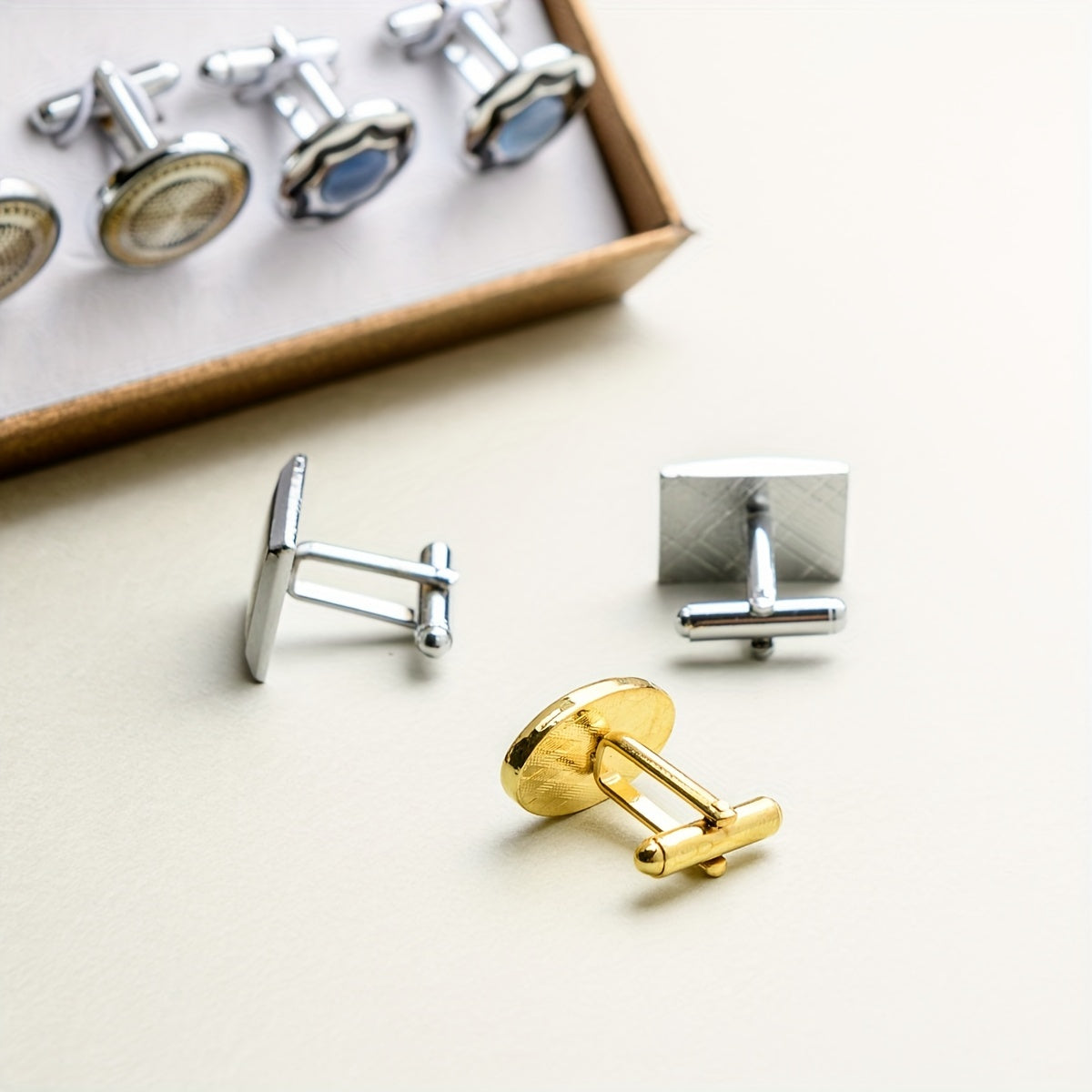 12 Pairs of Elegant Cufflinks for Wedding Suits in Creative Jewelry Gift Box