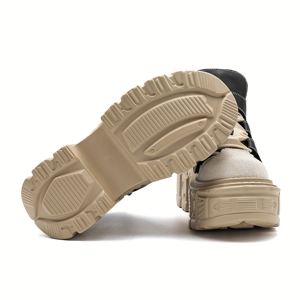 Women Punk Style High-Top Chunky Platform Ankle Boots Black White Accents