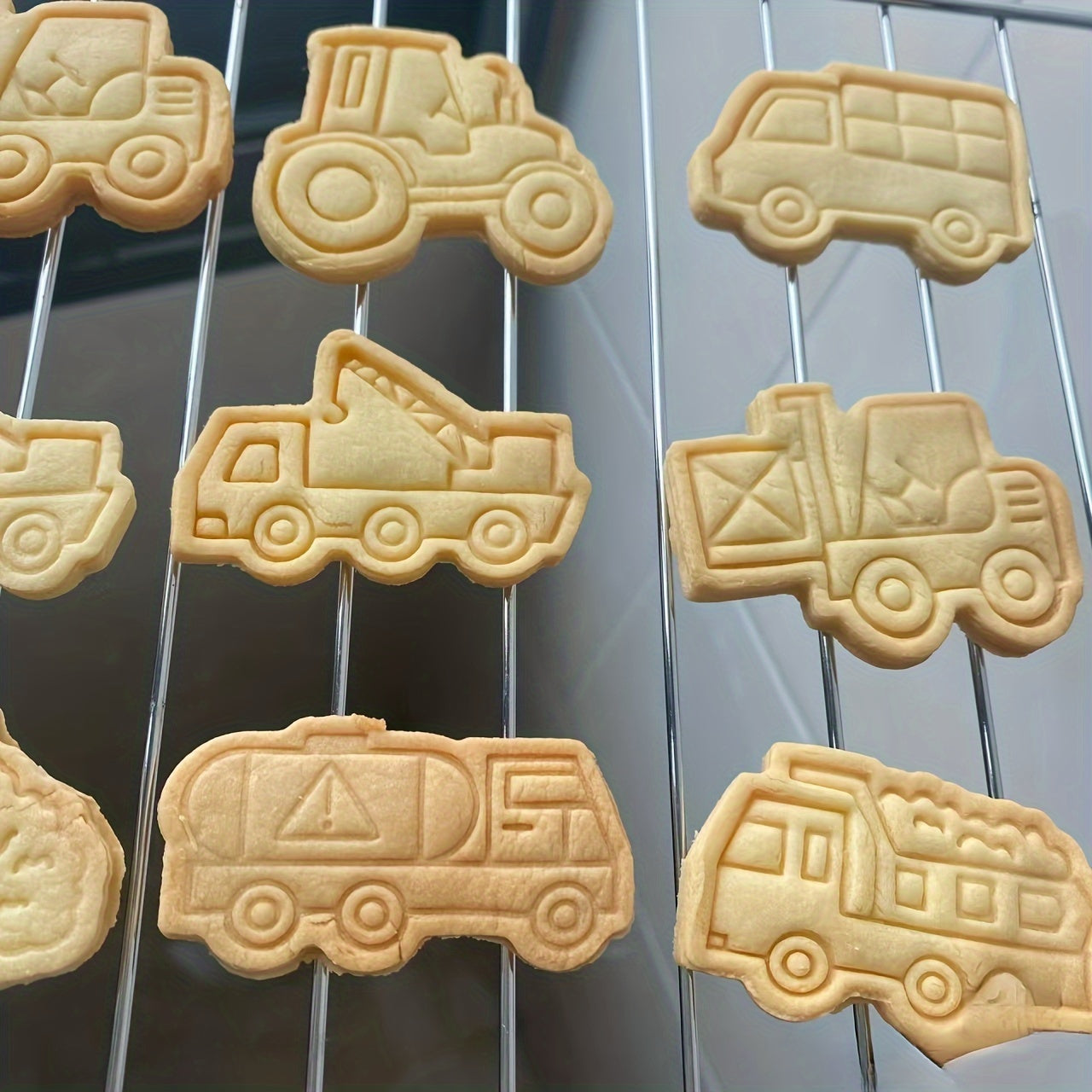 Set of 8 Construction Vehicles Cookie Cutters with Embosser and Baking Tools