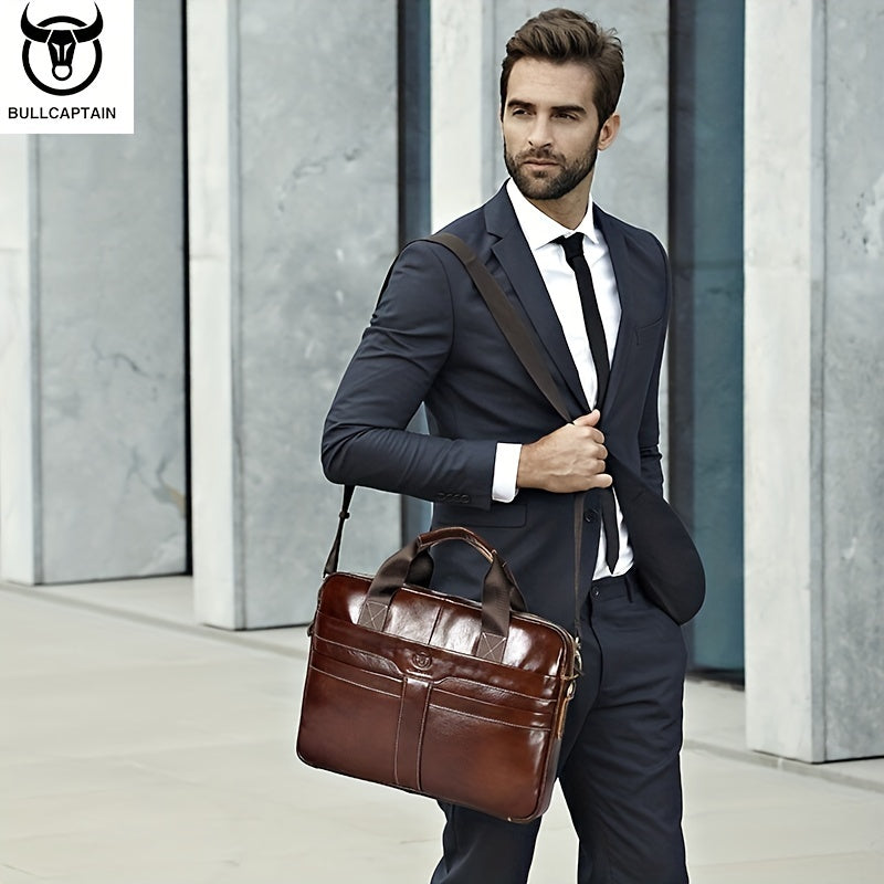 Men's Genuine Leather Briefcase in Deep Brown with Laptop and Device Compartments