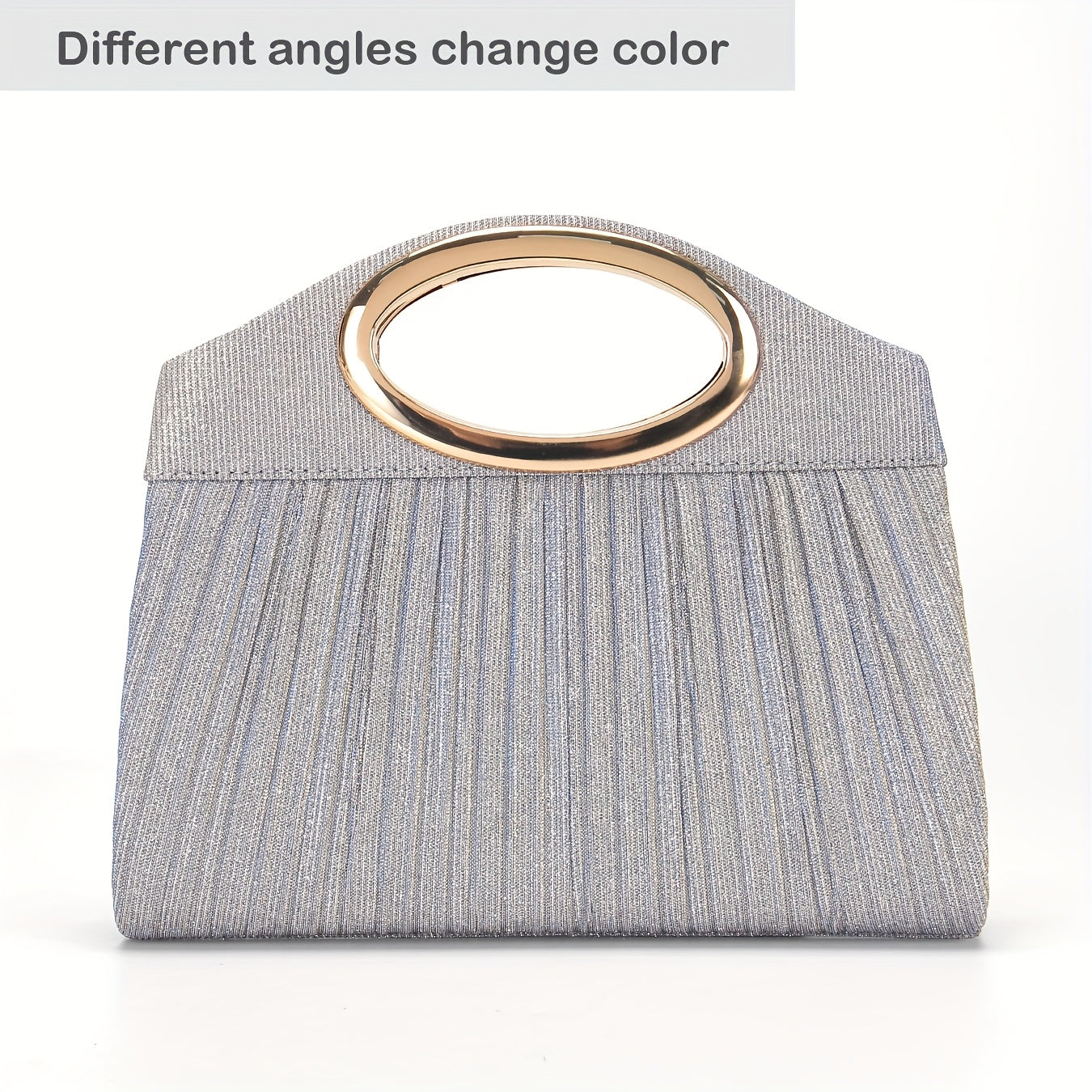 Glitter Clutch Bag with Metal Ring Handle and Removable Crossbody Strap for Weddings and Parties