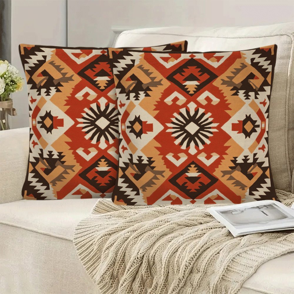 Bohemian Retro Geometric Flannel Pillow Cover 45.72x45.72 cm Zipper Washable Square Cushion Case