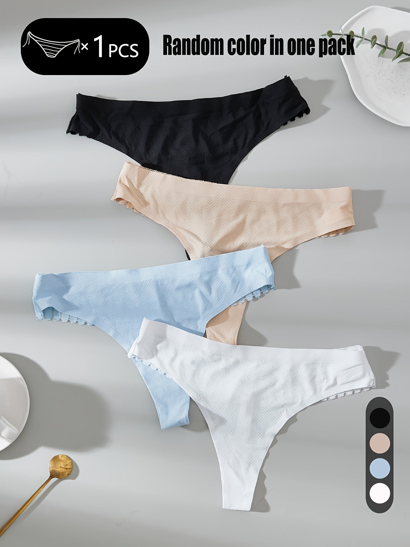 Women's Lace Lingerie with Breathable Ice Feeling Fabric and Floral Leaf Design in Random Color