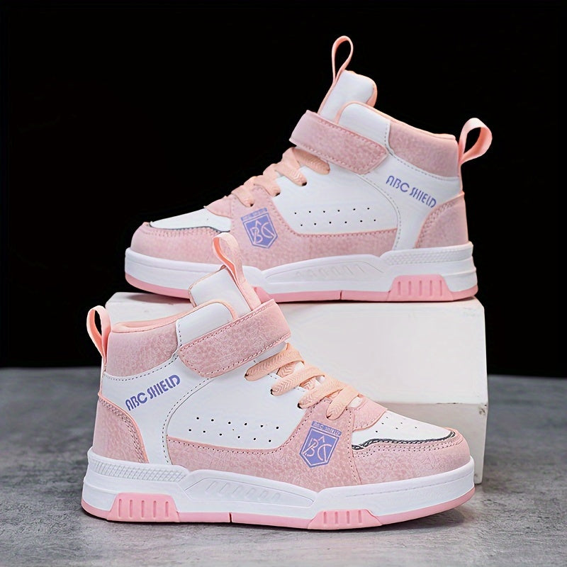 Kids High-Top Sneakers Fall Winter Casual Sports Shoes with Laces and Hook-and-Loop Fastener