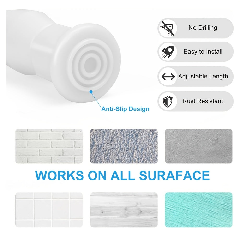 Adjustable White Metal Spring Tension Curtain Rod for Kitchen Bathroom Window Wardrobe