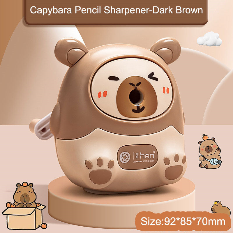 Kawaii Capybara Pencil Sharpener Brown Plastic 80x80x100mm for Kids and Office