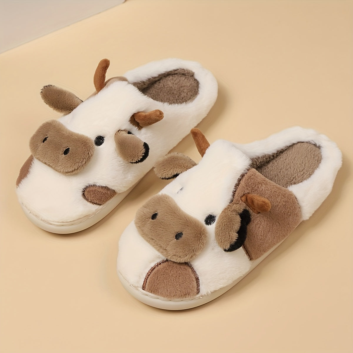 Women's Plush Cow Head Indoor Slippers Warm Foam Cushioned