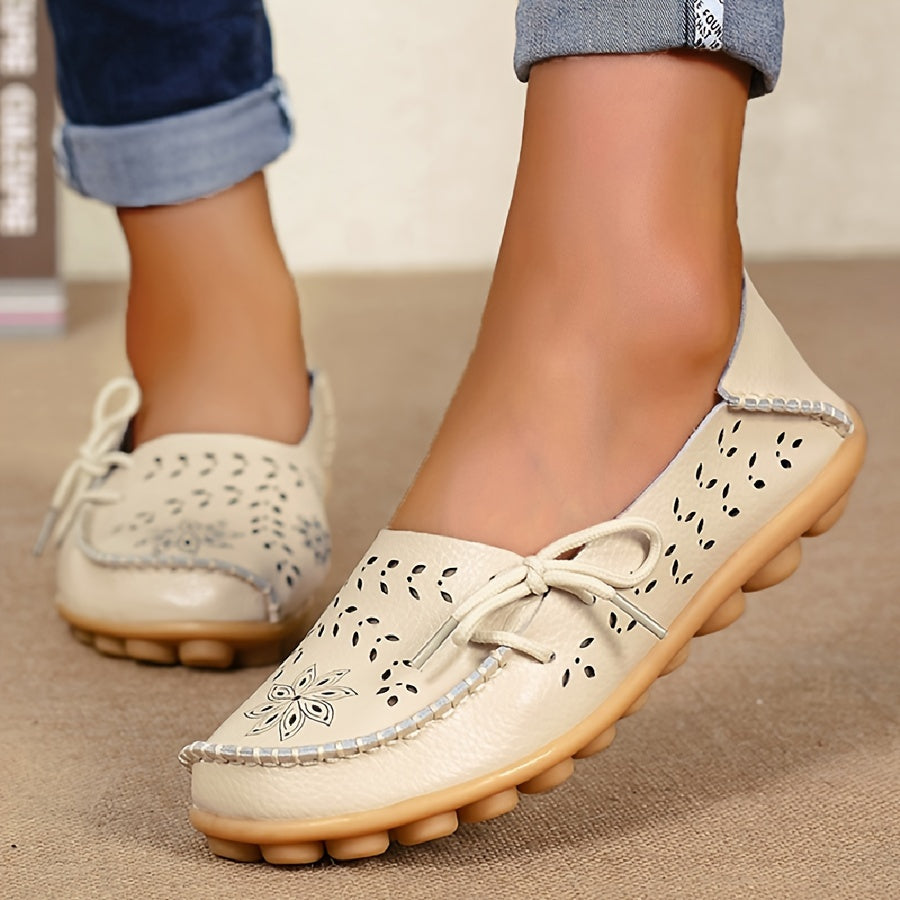 Women's Bowknot Flat Shoes Casual Loafers Hollow Out Slip On Comfortable