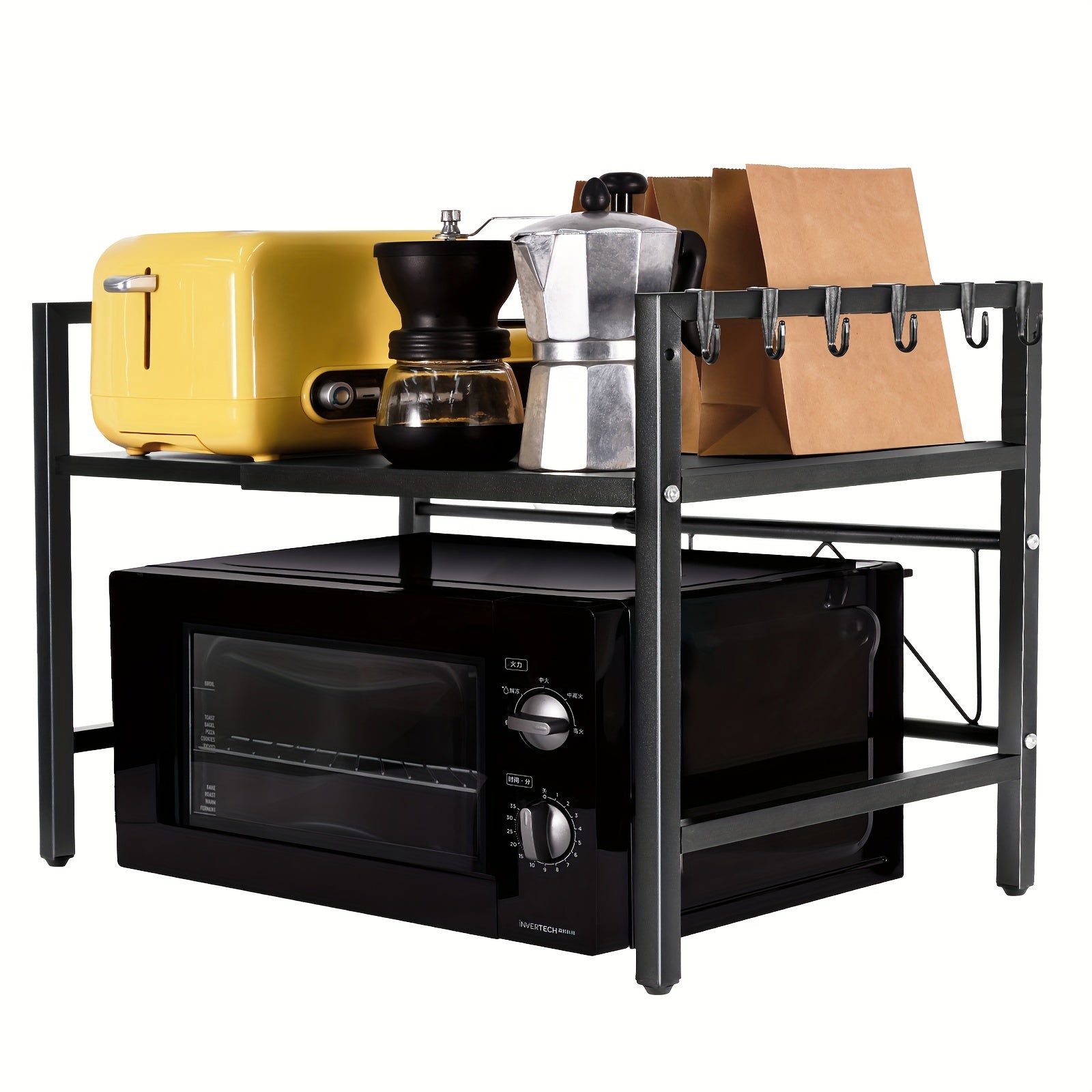 Durable Metal Microwave Stand with 2 Shelves Adjustable Countertop Kitchen Organization