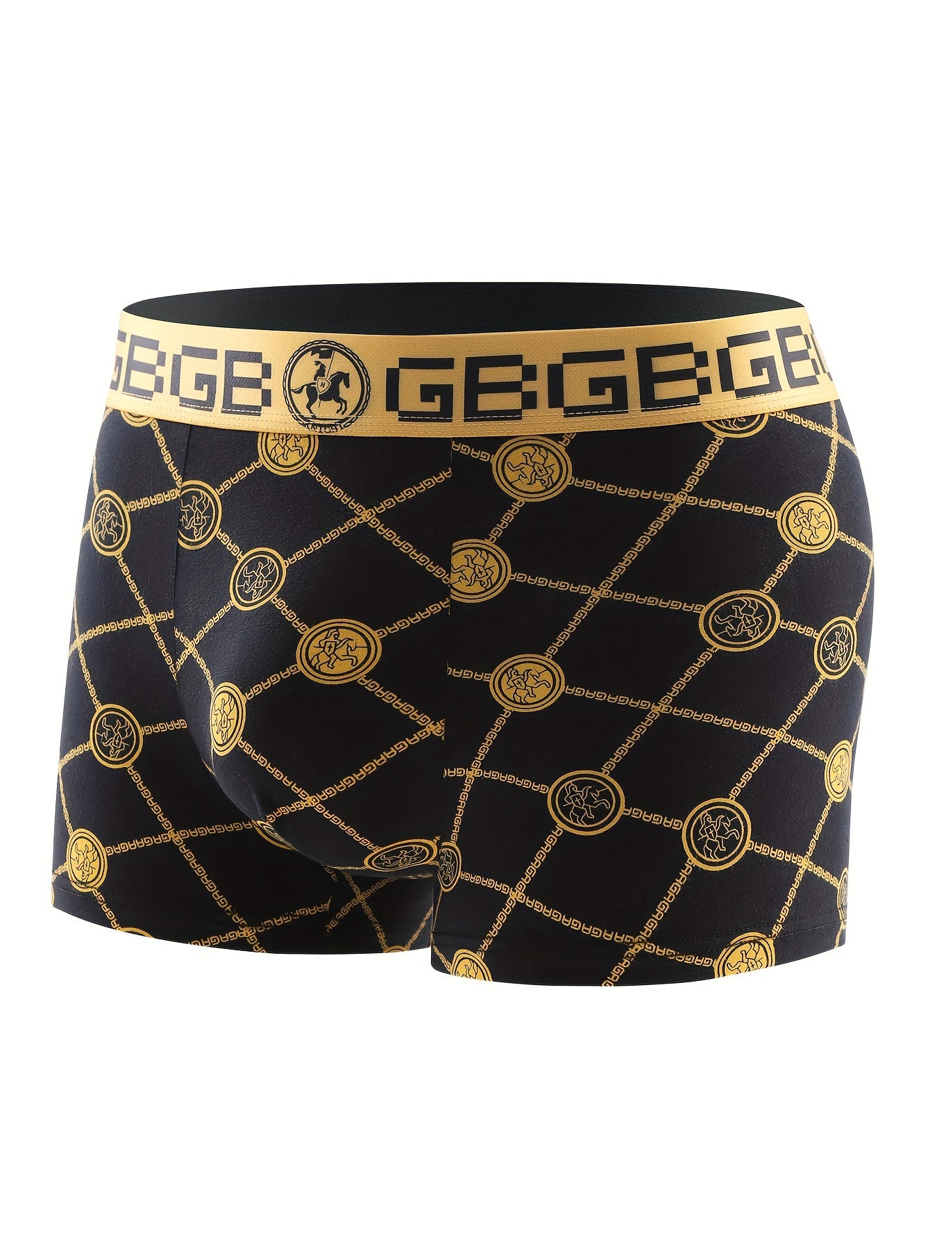 Men's Boxer Briefs Set of 4 Black and Gold Print Breathable Polyester Spandex