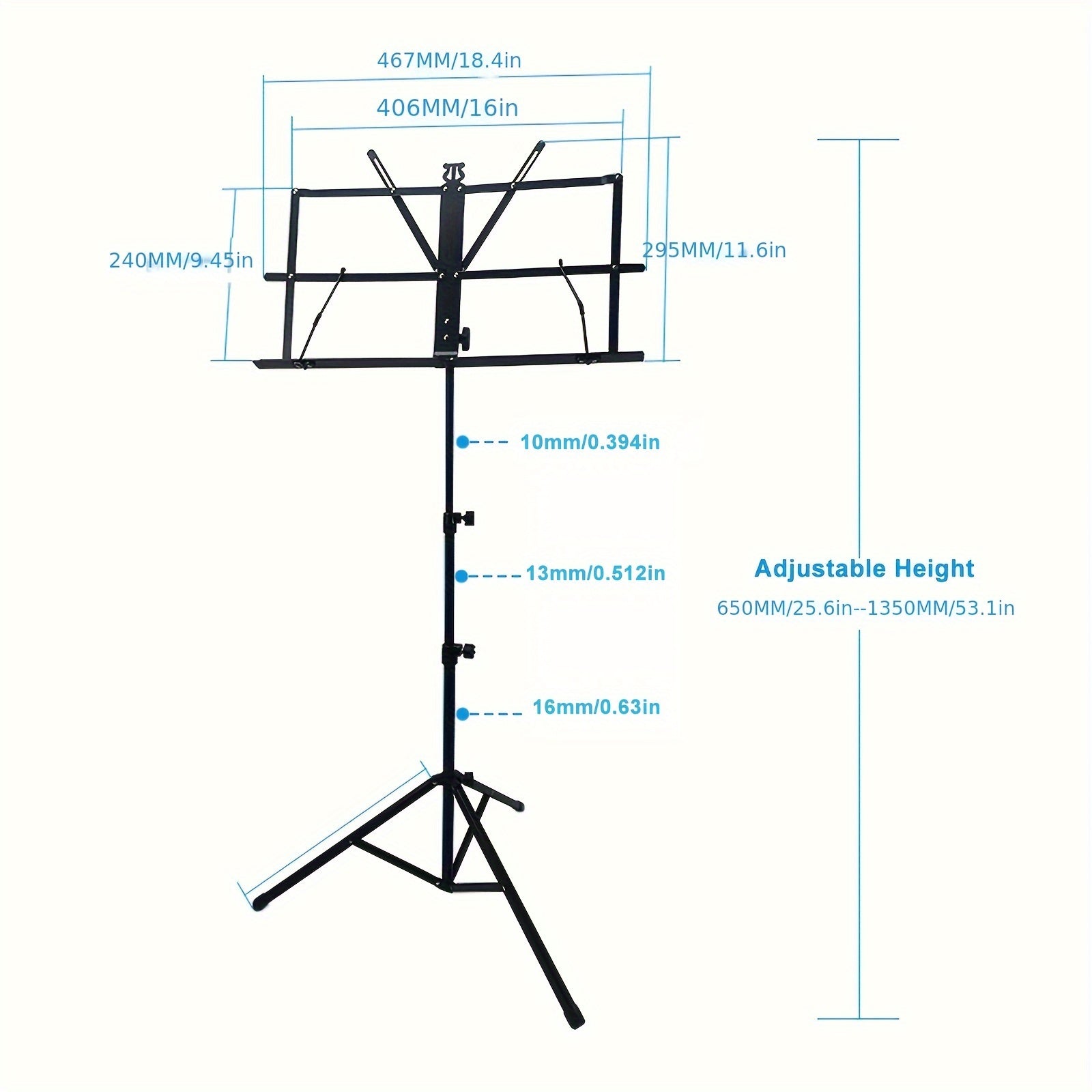 Black Portable Folding Music Stand with Adjustable Height for Instruments