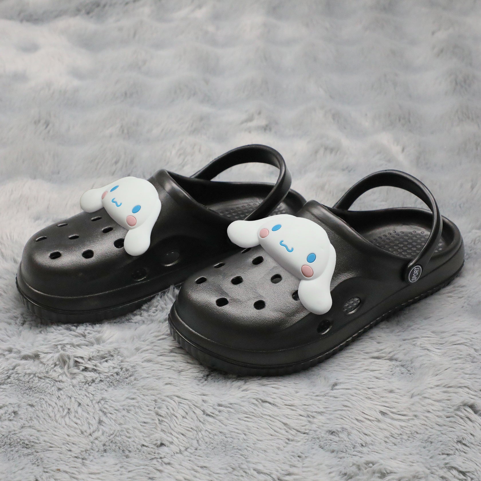 Unisex EVA Clog Slippers with Cartoon Pattern Black White Indoor Outdoor