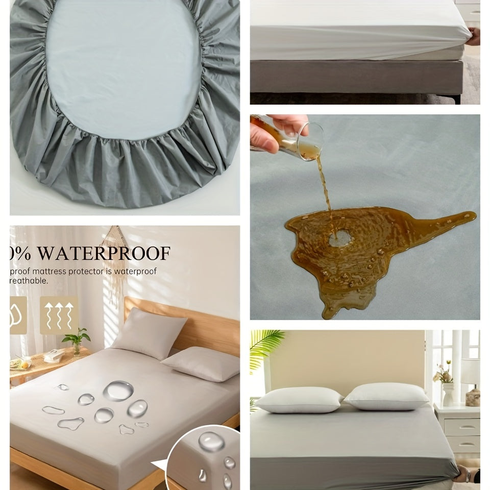 Single Piece Brushed Waterproof Fitted Sheet Solid Color Mattress Protector All-Season