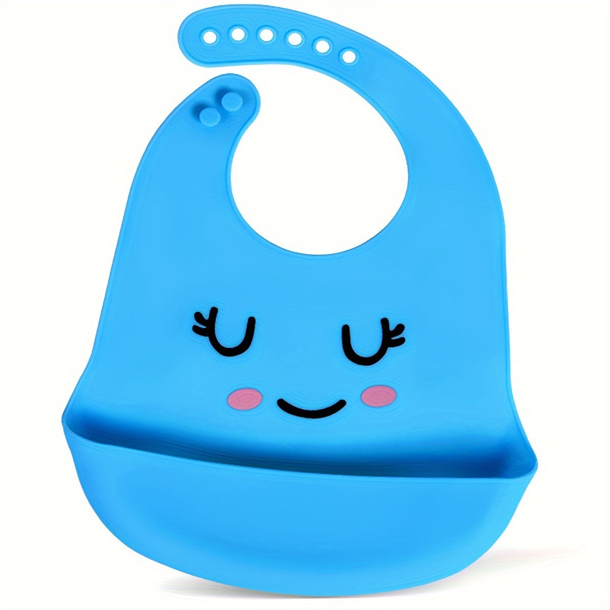 Food-Grade Silicone Feeding Bib with Food Catcher Pocket and Adjustable Happy Face Design