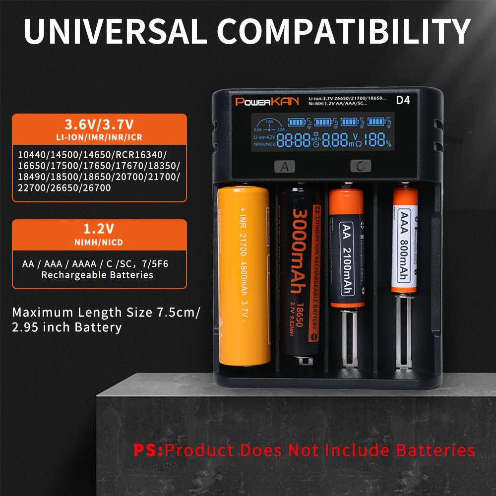 Universal Battery Charger with LCD Display USB Rechargeable for Lithium and Ni-MH Batteries