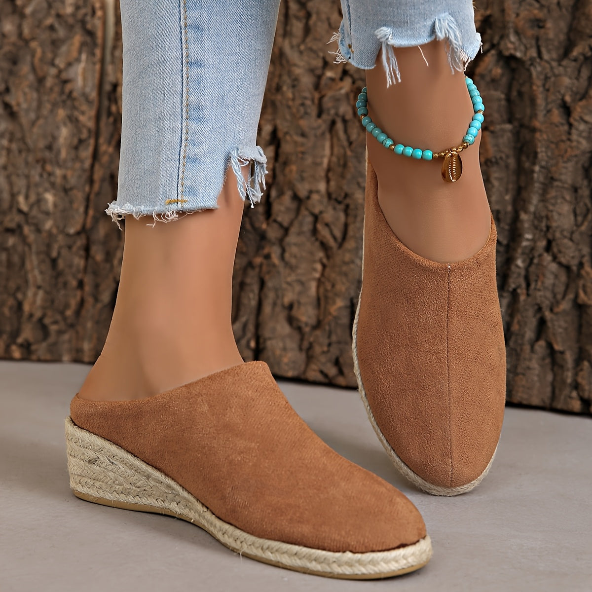 Женские льняные слипоны на среднем каблуке с джутовой подошвой черный бежевый