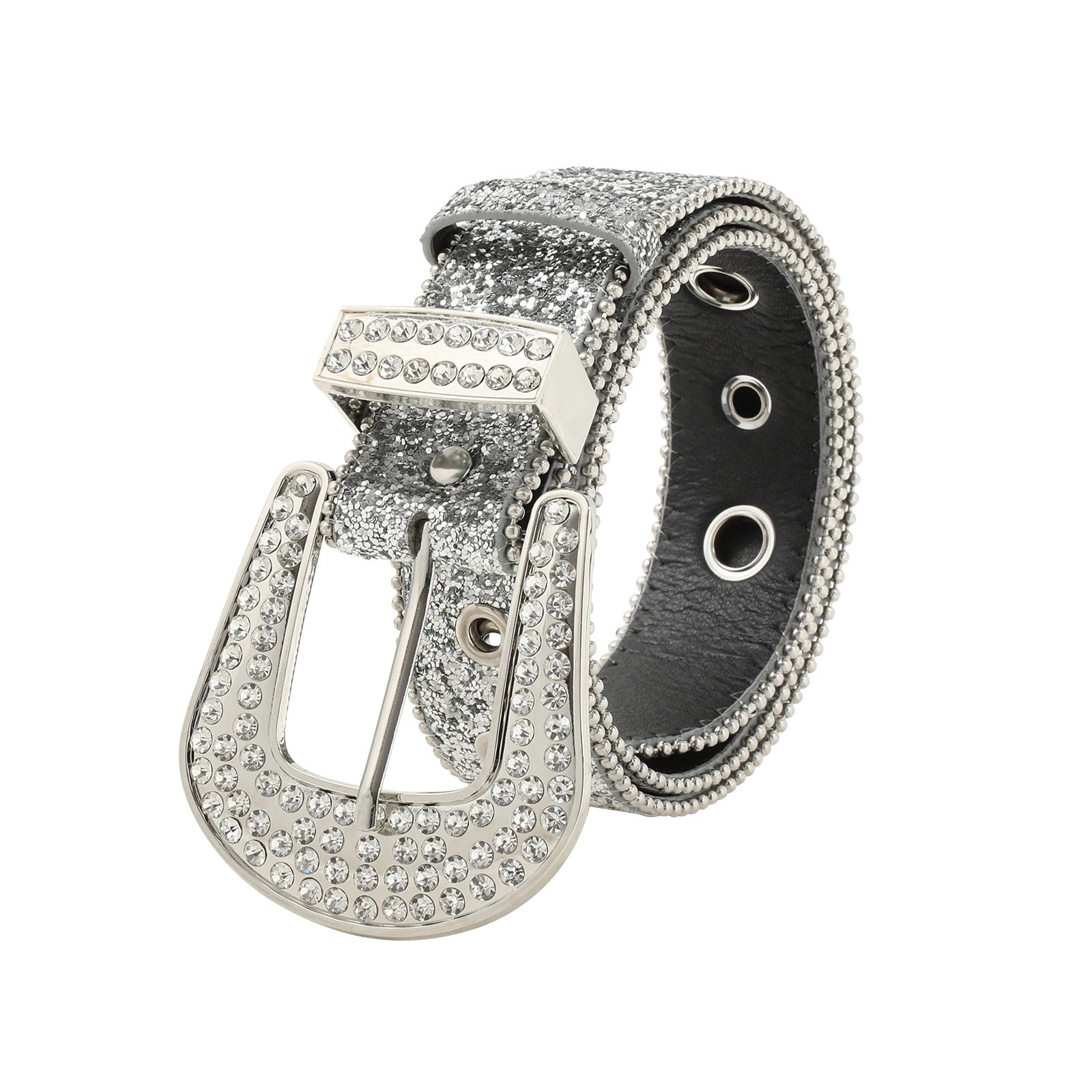 Women's Silver Rhinestone Sequin Hip Hop Belt for Jeans and Pants