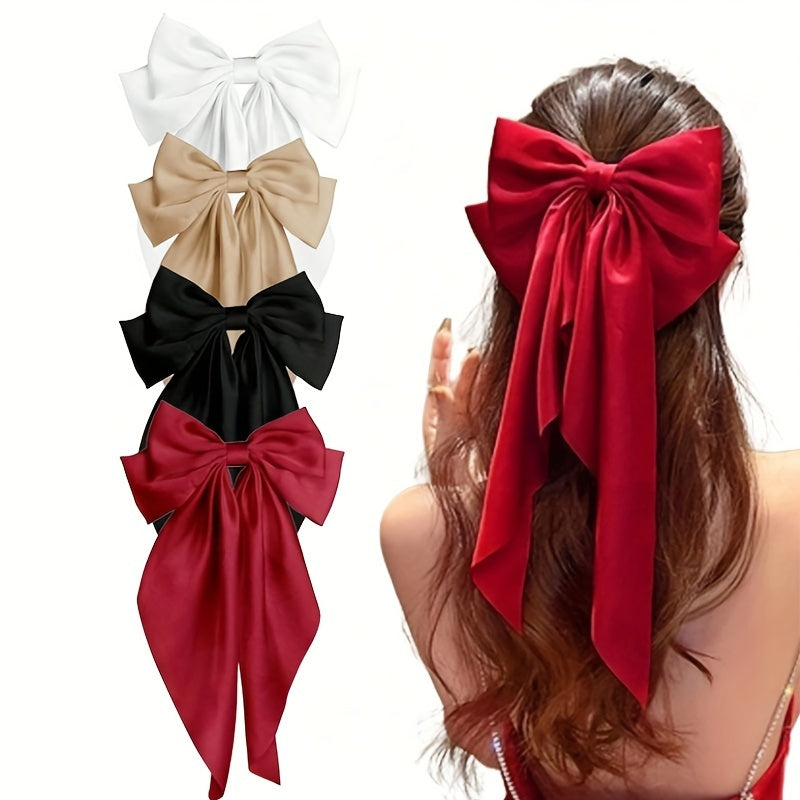 Set of 4 Women's Satin Bow Hair Clips for Casual and Vacation Wear