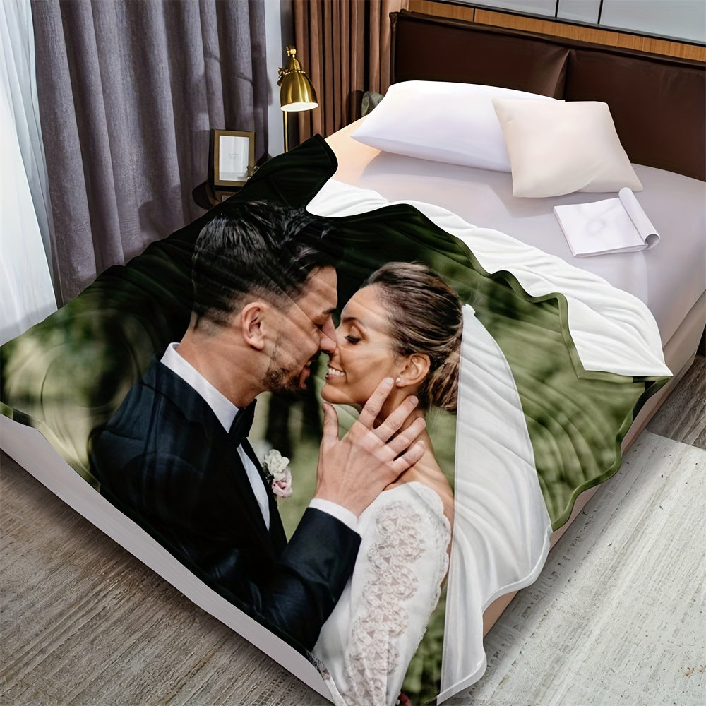 Manta de cama de franela con foto personalizada para hogar, boda, cumpleaños, Navidad, San Valentín
