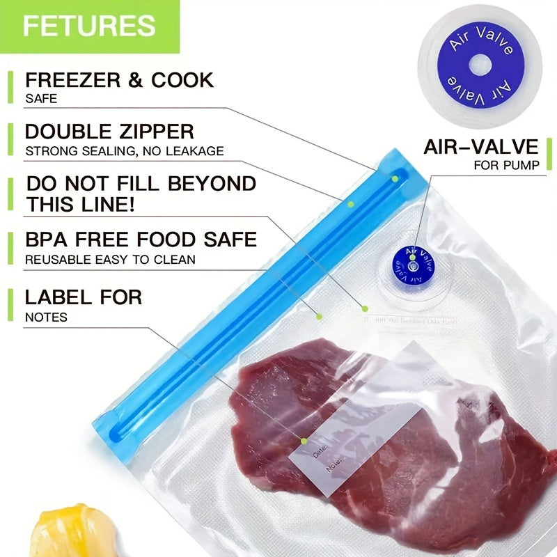 Reusable Food Vacuum Storage Bags Set in Various Sizes for Fresh Food Preservation
