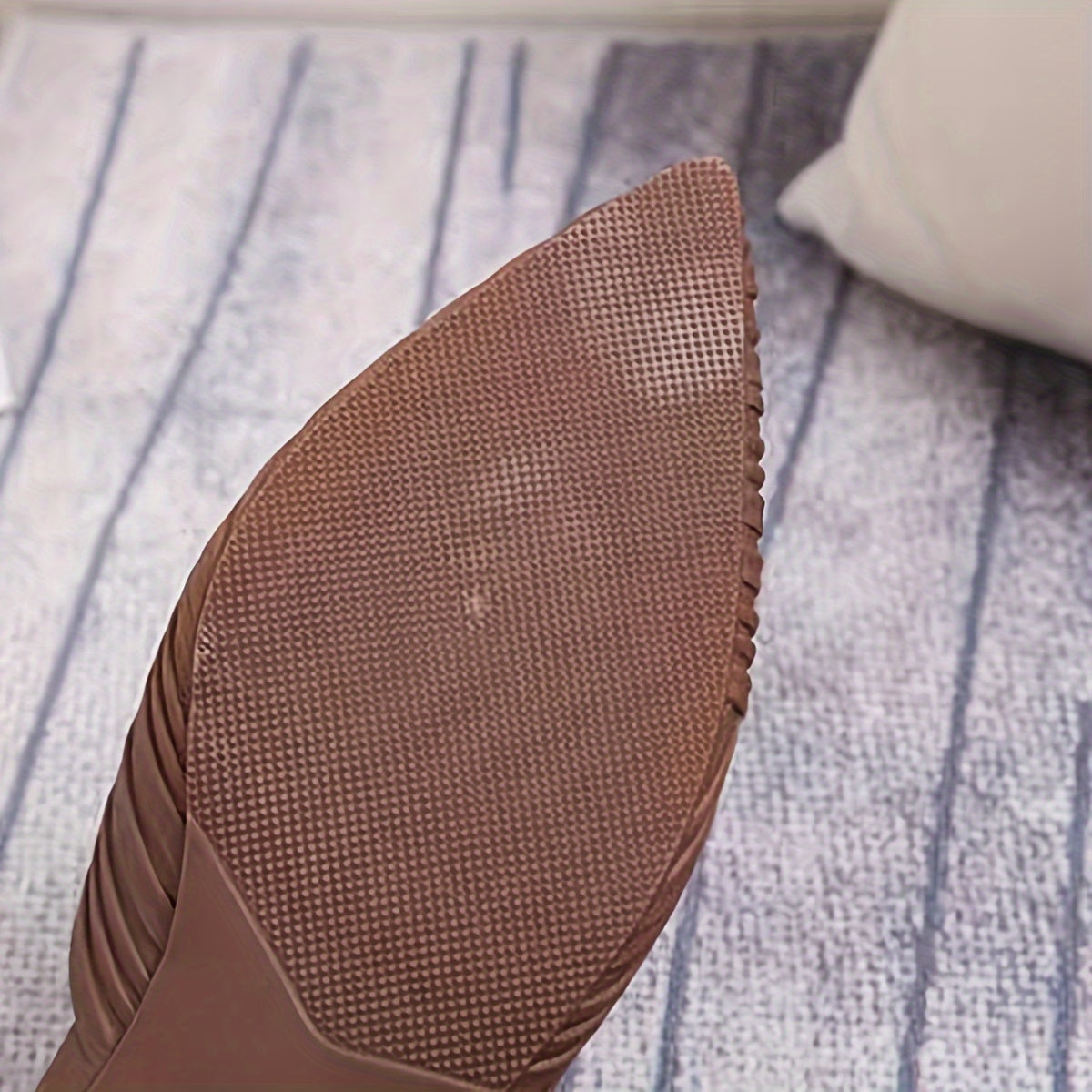 Women's Striped PVC Slides with Pointed Toe and Mid Heel