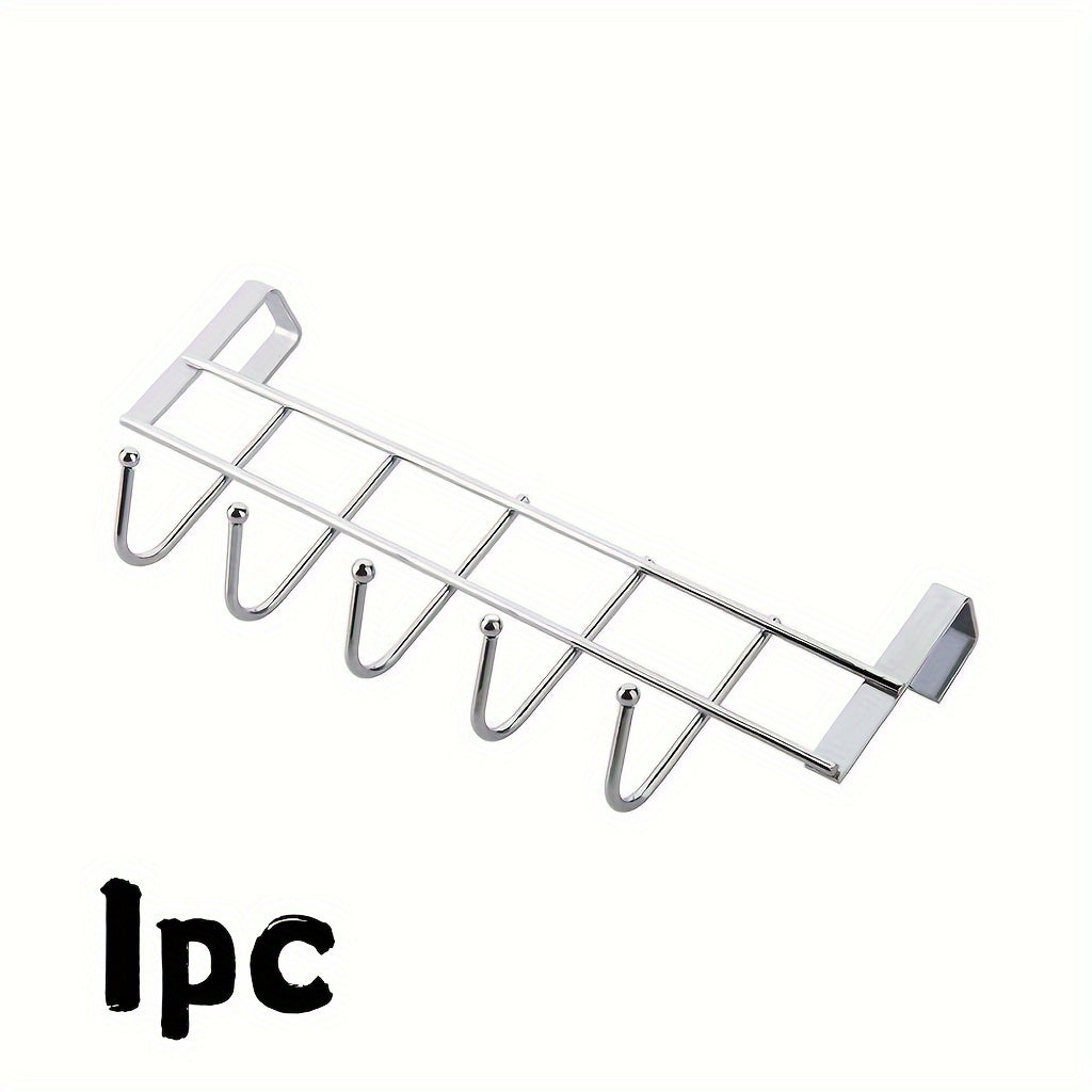 Stainless Steel Kitchen Bathroom Organizer with 5 Hooks for Towels and Utensils