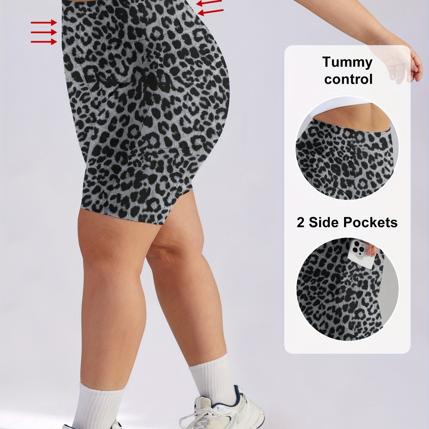 Plus Size Women's High-Waisted Tummy Control Workout Shorts with Pockets